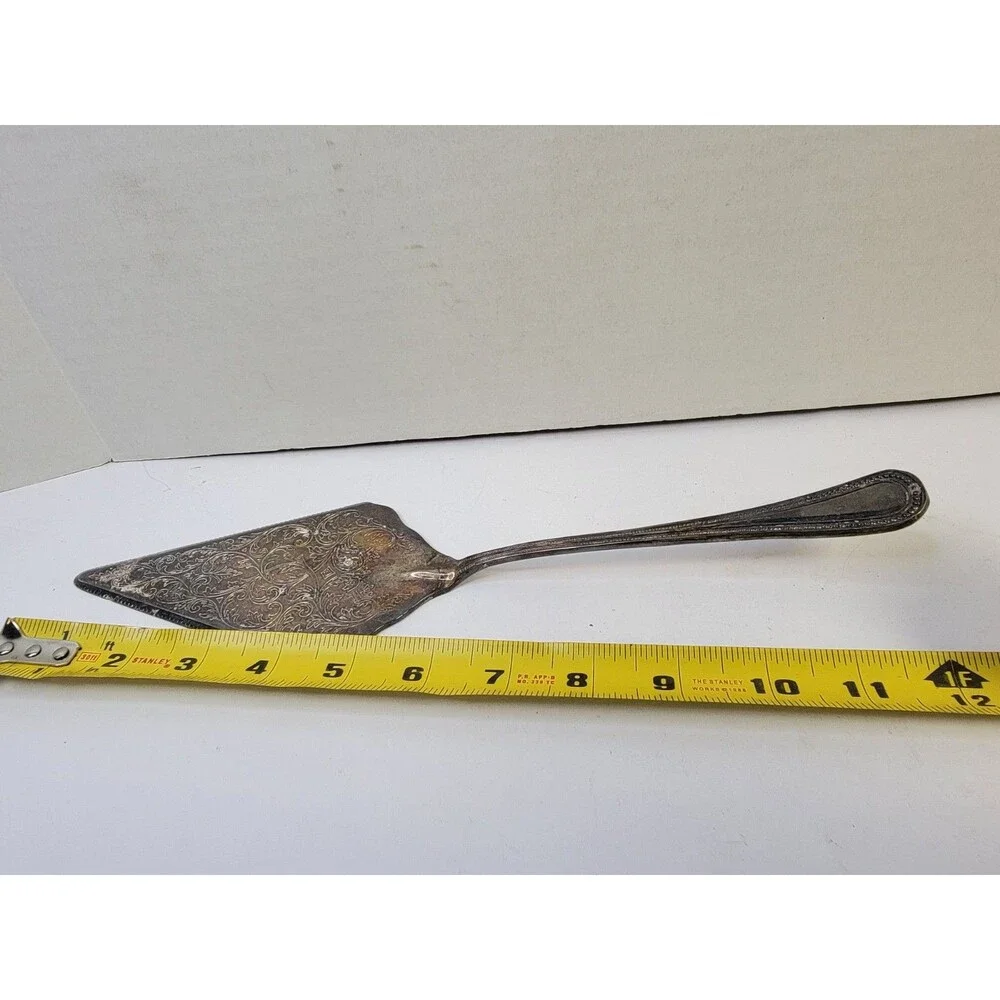 Vintage Italy Silverplated Cake Pie Server Ornate Floral Engraved 12